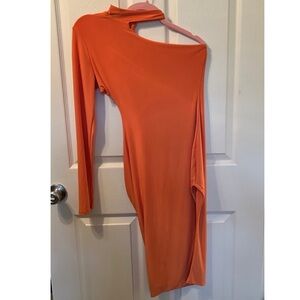 Fashion Nova Orange One-Shoulder Bodycon Dress
